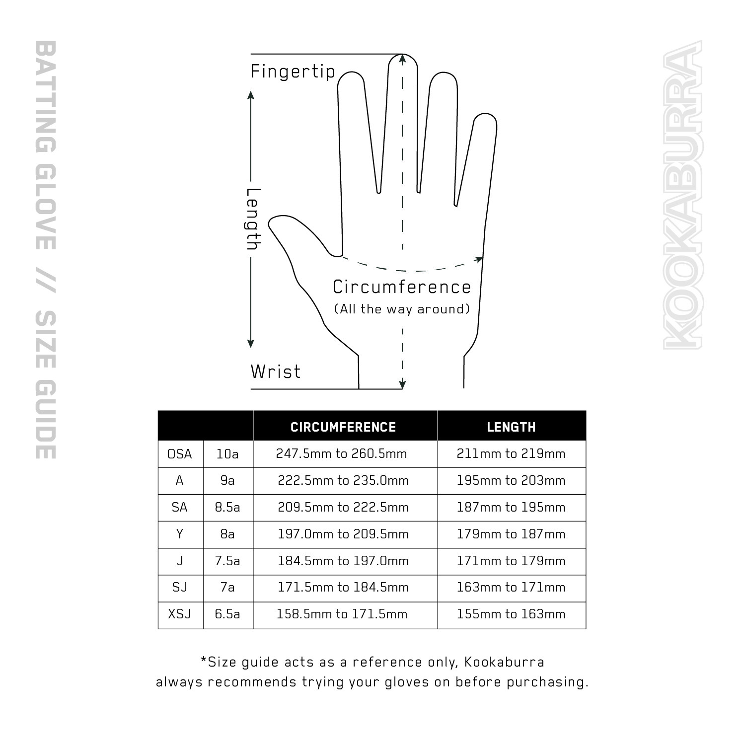 Spiderz batting gloves size chart on sale