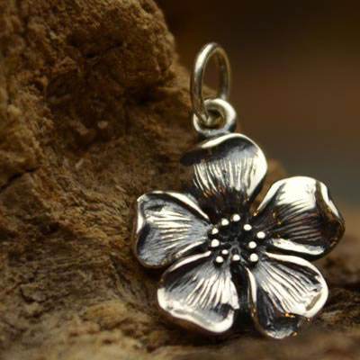 Silver Poppy Poppy Flower Charm Solid Sterling Silver 19mm