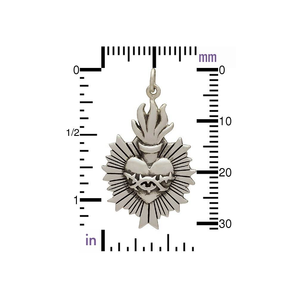 Sacred Heart Milagro Charms | Flaming Heart Religious Pendant