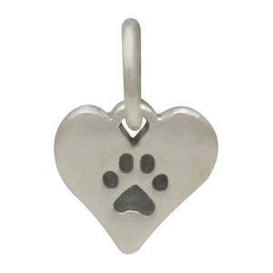 Sterling Silver Polished & Enameled Heart w/Dog Paw Print Charm 