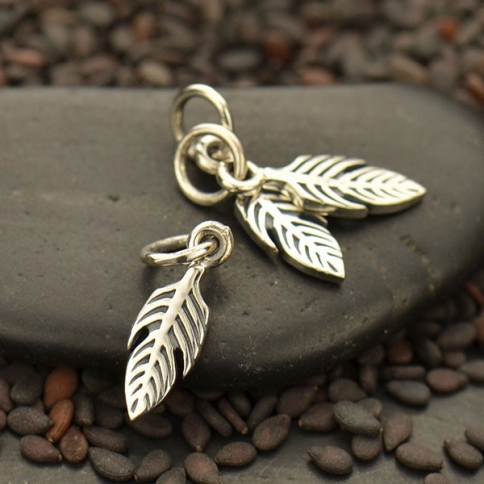 Sterling Silver Feather Charm -Textured