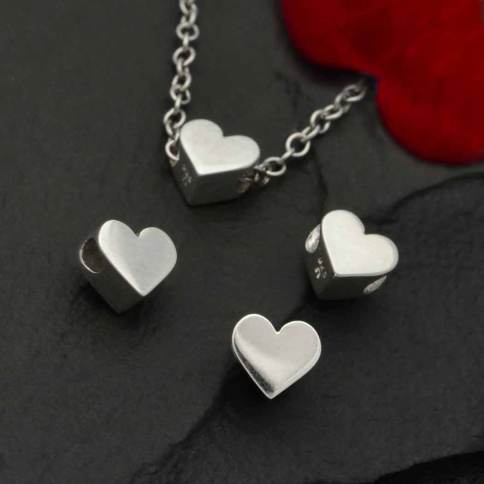 Sterling Silver Heart Bead with Horizontal Hole 7x7mm