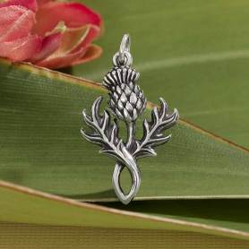 Sterling Silver Dimensional Thistle Charm 26x15mm