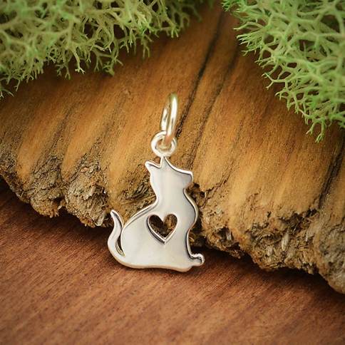 Sterling Silver Cat Charms Necklace | Assorted Reversible Cat and Mouse Heart