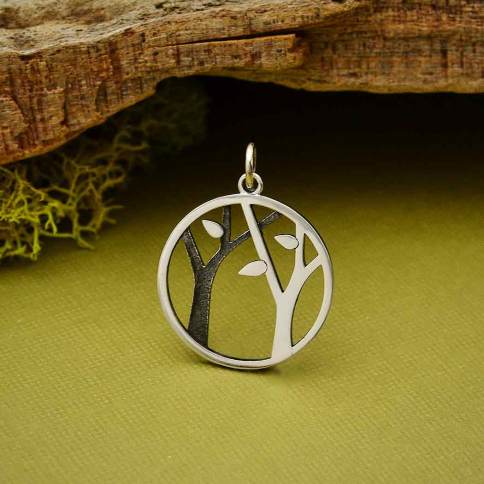 1 Pc Sterling Silver 29.5 mm Tree of Life Pendant W/ CZ