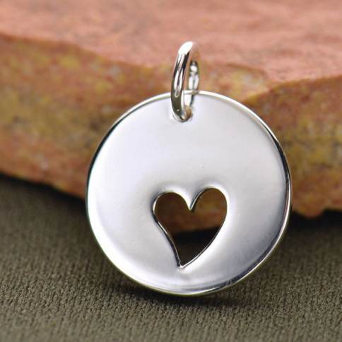 Sterling Silver Cutout Disc with Heart Charms Necklace Sterling Silver Cutout Disc with Heart Charms Necklace