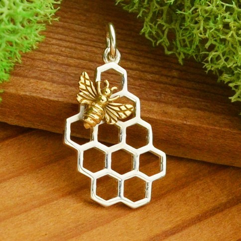 Silver Honeycomb Ring with Bronze Bee