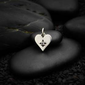 Silver Heart Charm with Clear Nano Gem 14x10mm DISCONTINUED