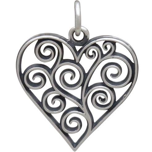 Sterling Silver Heart Charm with Scrollwork