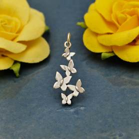 Sterling Silver Butterfly Cluster Charm 27x12mm