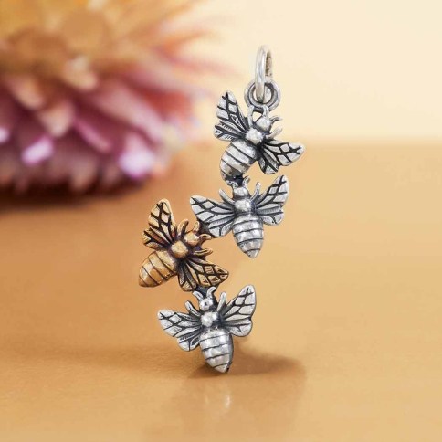 Sterling Silver Triple Bee Charm 21x16mm Sterling Silver Triple Bee Charm 21x16mm