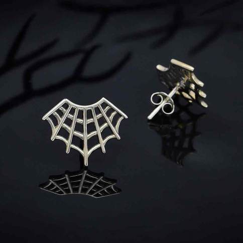 Sterling Silver Spider Web Post Earrings 14x17mm