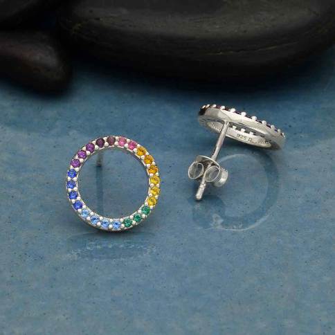 Sterling Silver Rainbow Circle Charm with Nano Gems