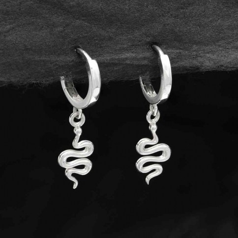 Sterling Silver Huggie Hoop Earrings with North Star 21x11mm