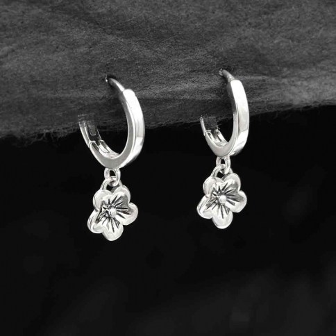 Sterling Silver Huggie Hoop Earrings with North Star 21x11mm