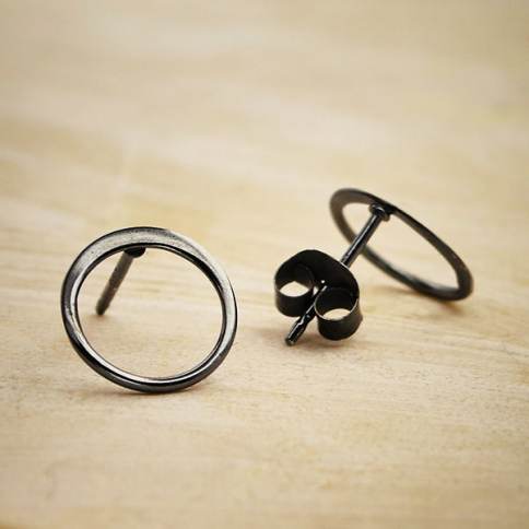 Silver Black Finish Open Circle Post Earring