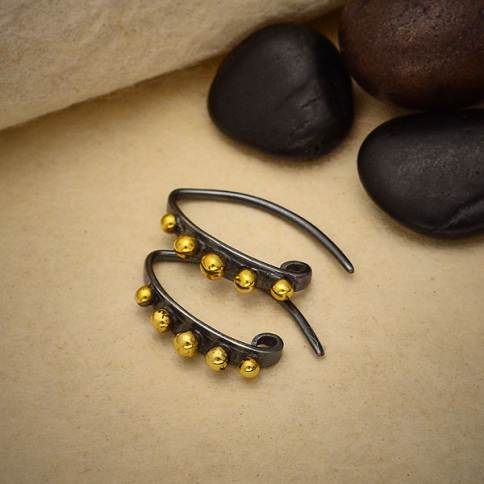 Mixed Metal Black Ear Wire with Bronze Granulation