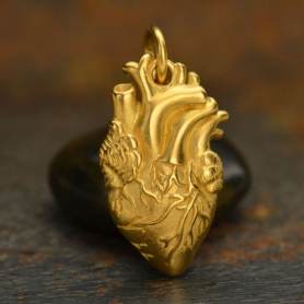 Gold Charm - Anatomical Heart with 24K Gold Plate 21x10mm