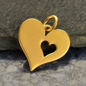 24K Gold Plate Heart Charm wHeart Cutout17x13mm DISCONTINUED