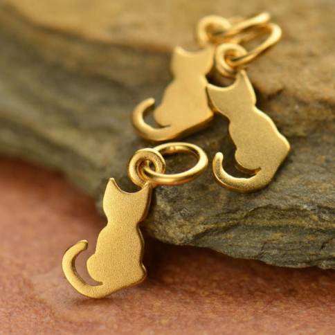 Gold Charm - Flat Paw Print with 24K Gold Plate