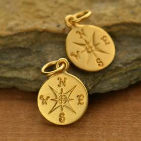 14K Shiny Gold Plated Compass Charm