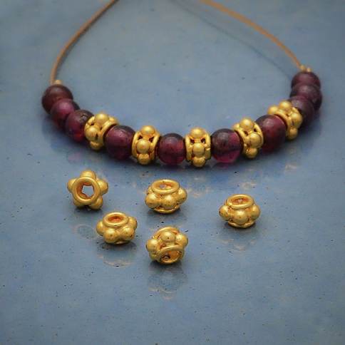 Tiny Satin 24K Gold Plated Sterling Silver Spacer Bead 4x2mm