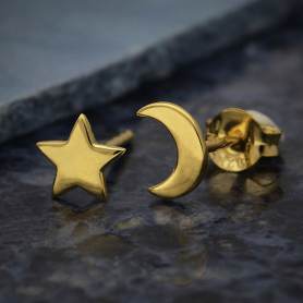 14K Goldplate Star and Moon Post Earrings 7x5mm DISCONTINUED