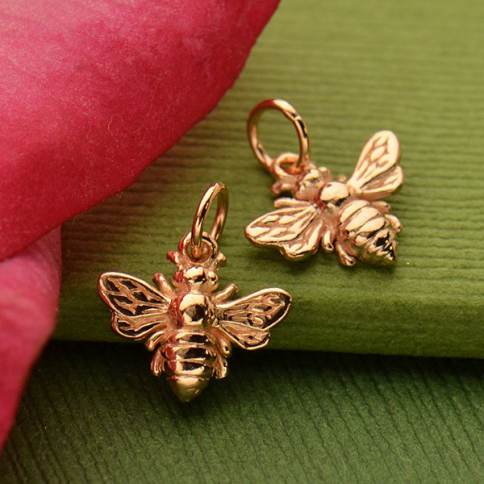 Small Shiny Rose Gold Bee Charms With Ring (2) - PRGRAT6592WR