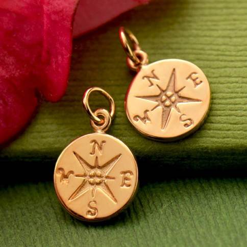 18K Rose Gold Plated Sterling Silver Compass Charm 16x10mm