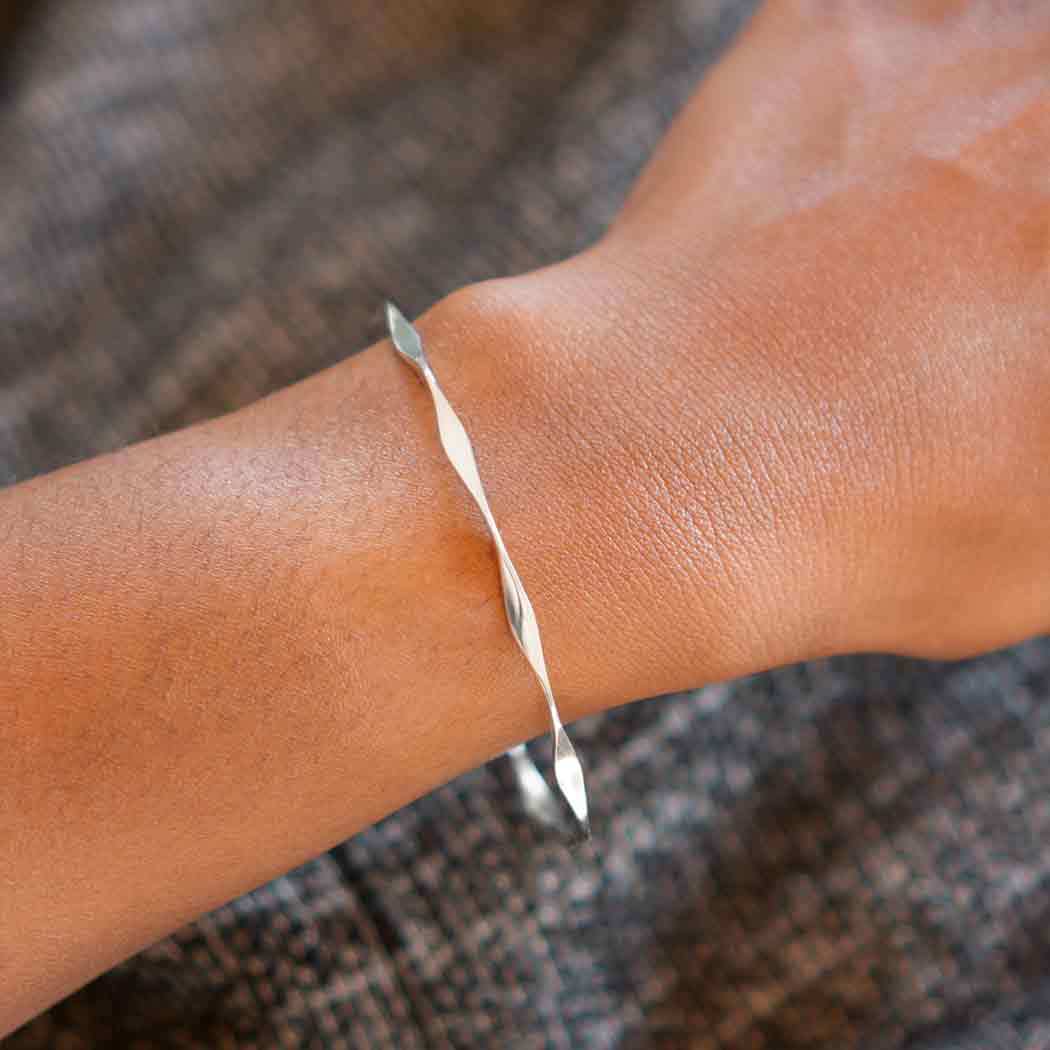 Sterling Silver Bangle Bracelet - Wave Pattern