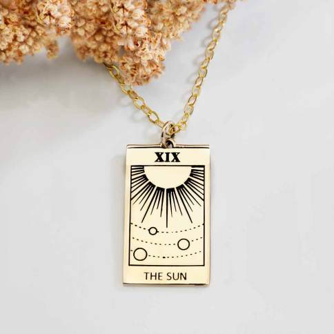 NEA Tarot Card Spiritual Necklace, Gold Zodiac Meditation Charm