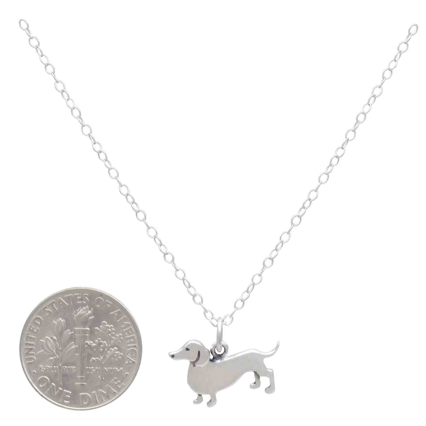 Sterling Silver Dachshund Dog Necklace 18 Inch