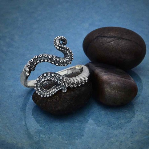 Sterling Silver Octopus Tentacle Pendant 36x24mm