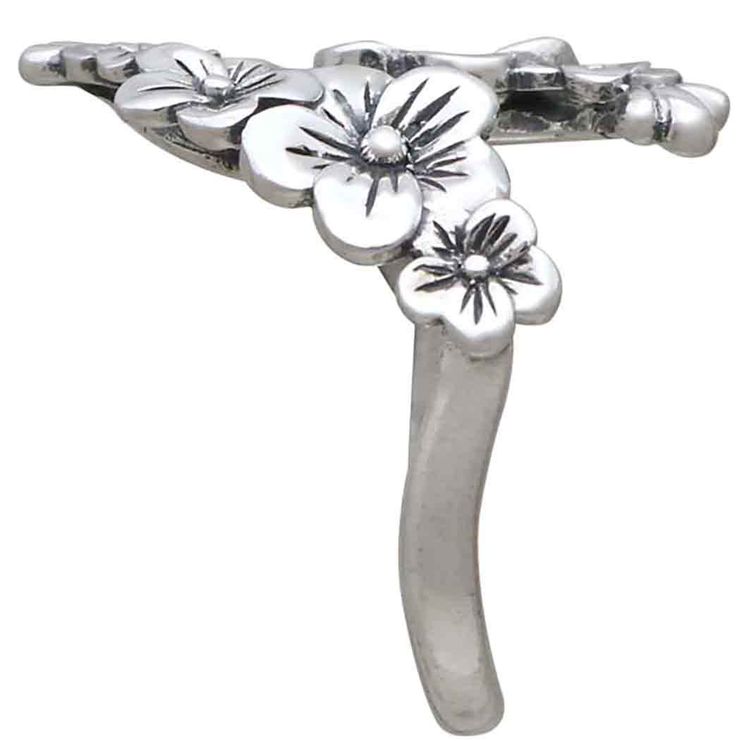 Sterling Silver Bee and Cherry Blossom Adjustable Ring