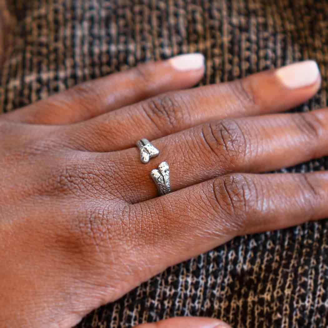 Silver Bone Ring in Solid White Bronze with Sterling Overlay Bone Ring