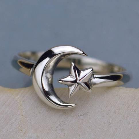 Sterling Silver Ring Set - Bronze Moon and Star Rings