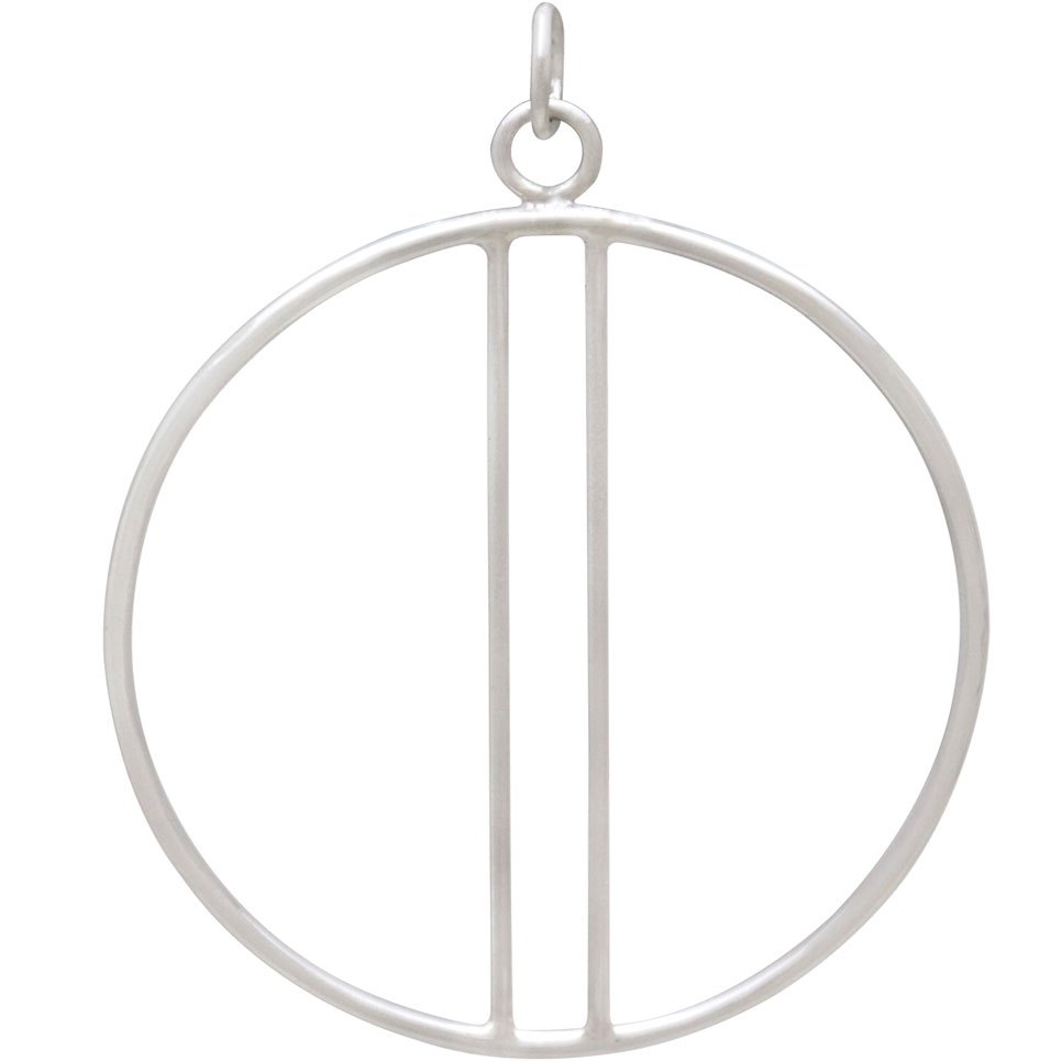 Sterling Silver Circle Pendant with Two Vertical Bars