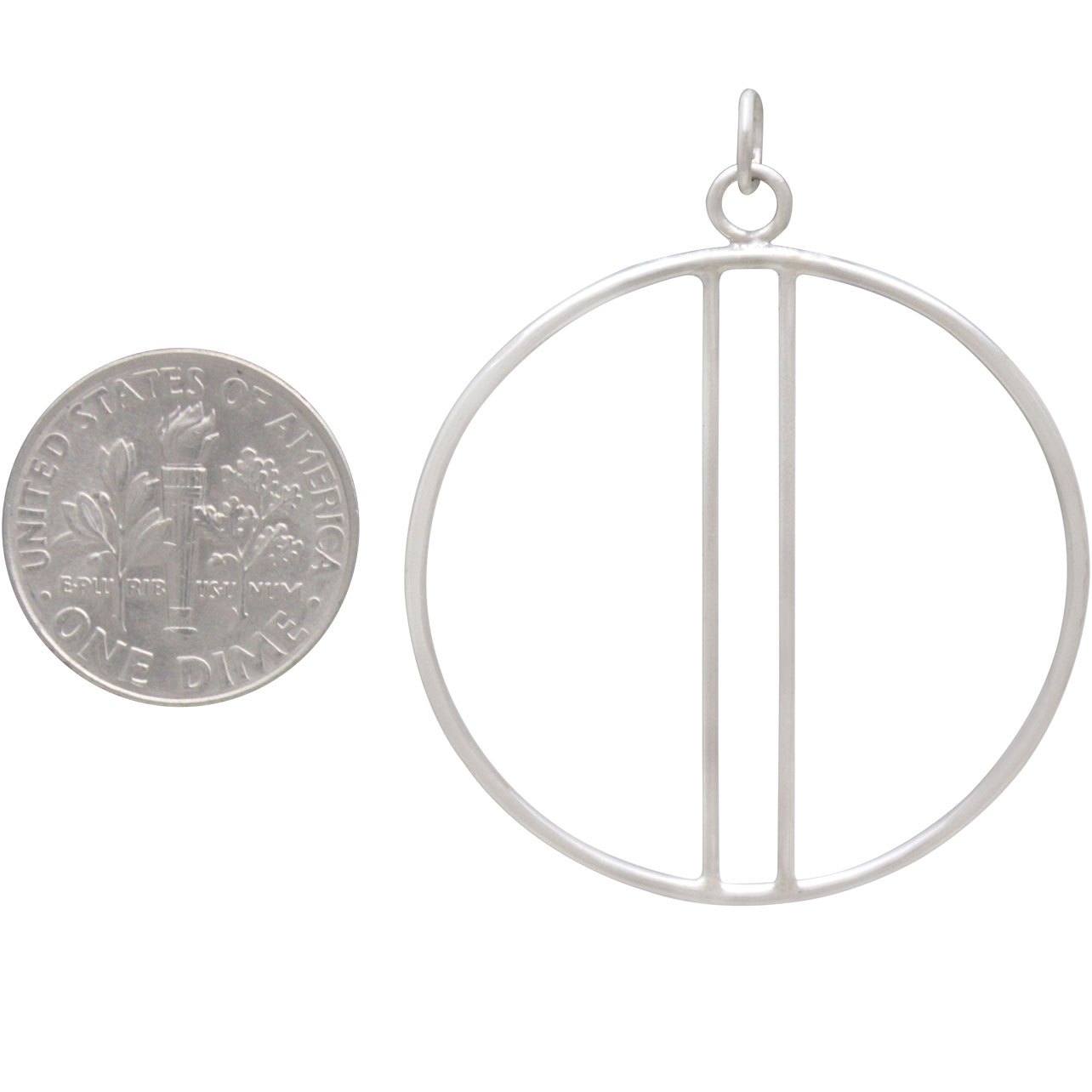 Sterling Silver Circle Pendant with Two Vertical Bars