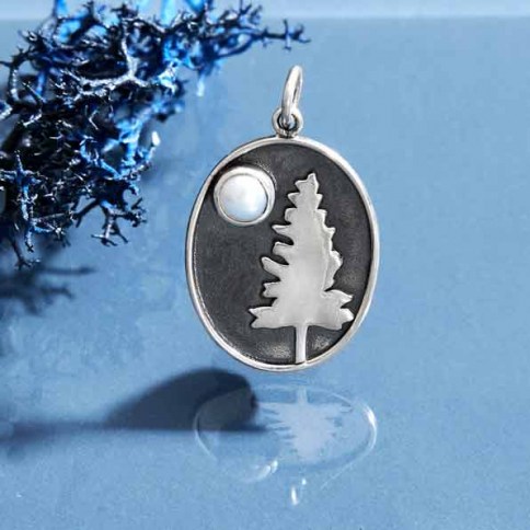 Moonlight Horizon, Sterling Silver Pearl Moon & Wave Pendant good