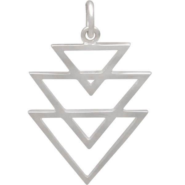 Geometric Triangle in Circle with Serenity Tag or AA NA Recovery Symbol Charm Necklace in Sterling Silver 16 Inches