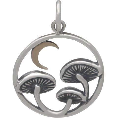 Sterling Silver Mushroom Charm with Bronze Moon