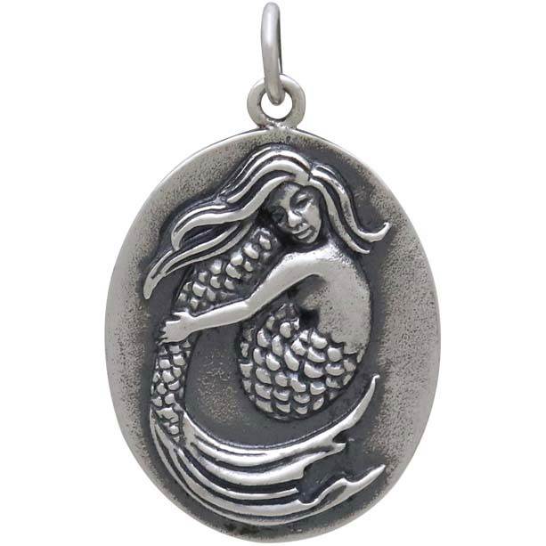 LINSION 925 Sterling Silver Details Mermaid Pendant Charms Beauty Jewelry  TA417A