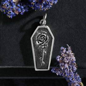 Sterling Silver Rose in Coffin Charm 26x10mm DISCONTINUED