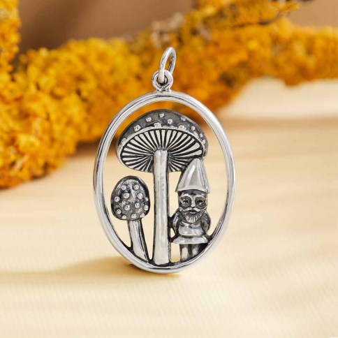 Sterling Silver Hedgehog and Mushroom Charm 29x23mm