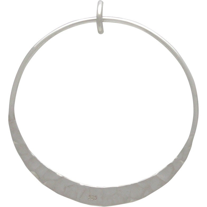 Silver Circle Pendant with Hammer Texture Bottom Edge