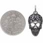 Sterling Silver Sugar Skull Charm with Filigree Scroll Work