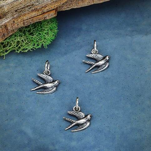 Sterling Silver Swallow Charm 14x11mm