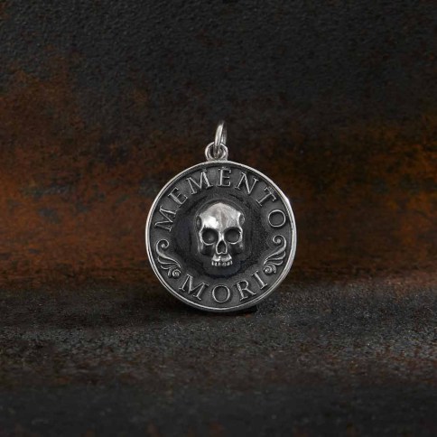 Sterling Silver Momento Mori Bar Pendant 41x7mm