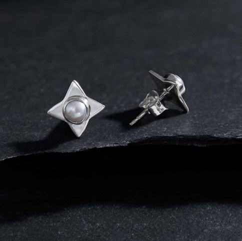 Silver Crescent Moon with Pearl Dangle Earrings 37x21mm Silver Crescent Moon with Pearl Dangle Earrings 37x21mm