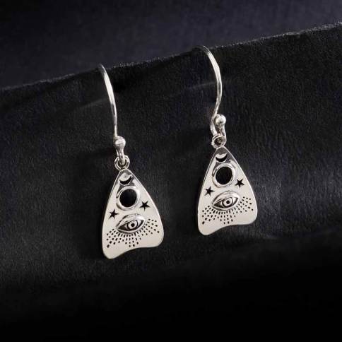 Sterling Silver Ouija Planchette Dangle Earrings 30x11mm